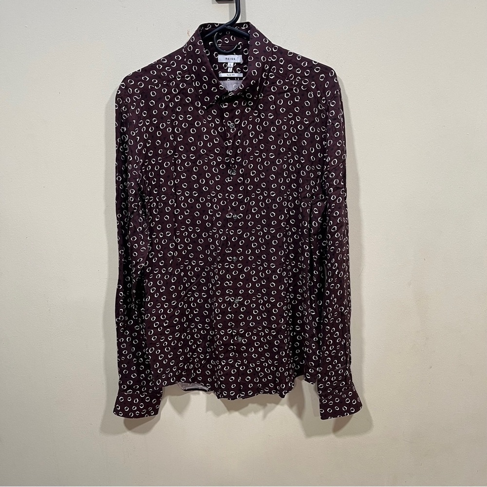 Reiss slim fit long-sleeve printed button-front shirt size large men’s